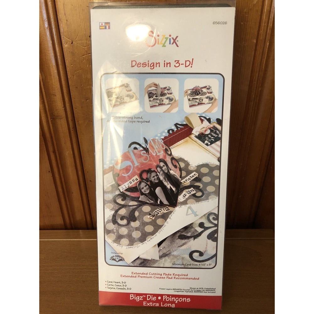 Sizzix Design In 3-D Bigz Die Poincons‎ Extra Long Card Heart 3-D New